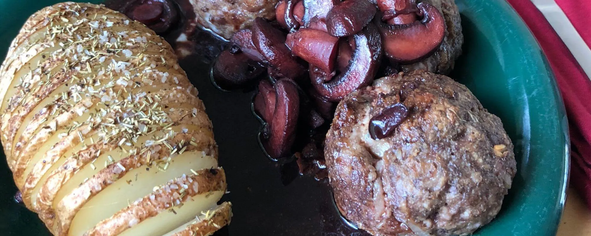Gorgonzola-stuffed meatballs And Hasselback Potato Gorgonzola-stuffed meatballs served with hasselback potatoes